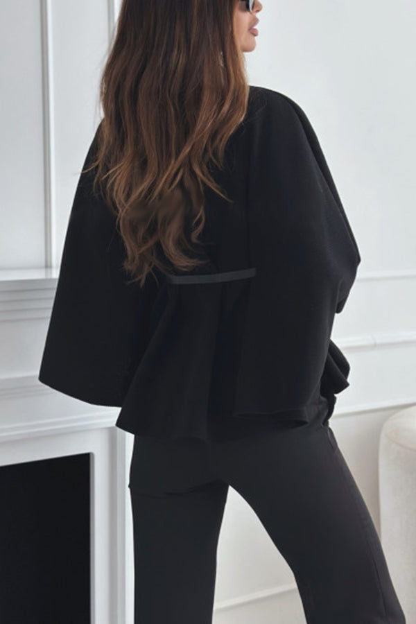 Elegant Moment Woolen Button Turtleneck Belted Oversized Cape