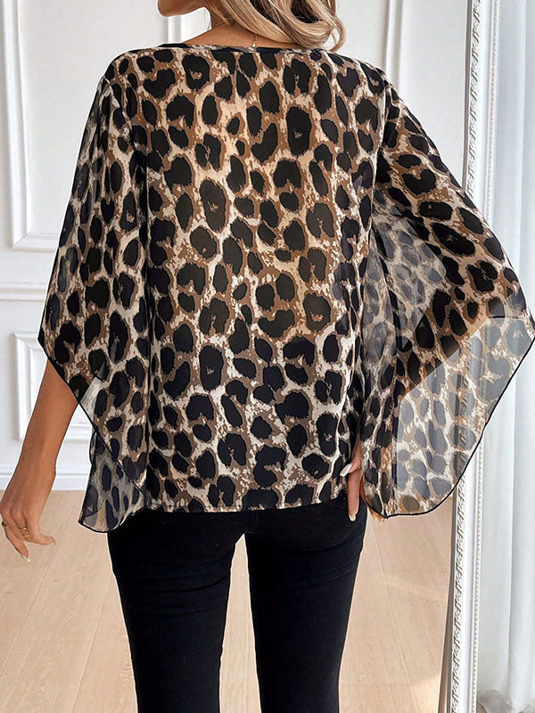 Loose Leopard Round-Neck Blouses&Shirts Tops