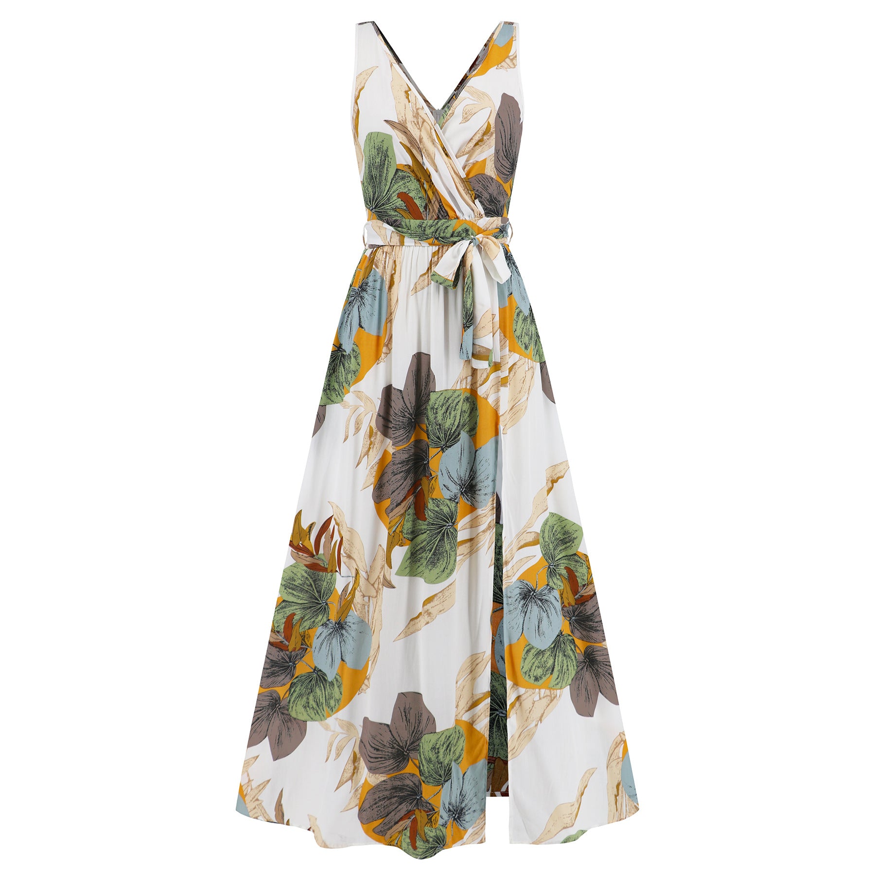 Sleeveless Deep V Neck Loose Floral Maxi Dress