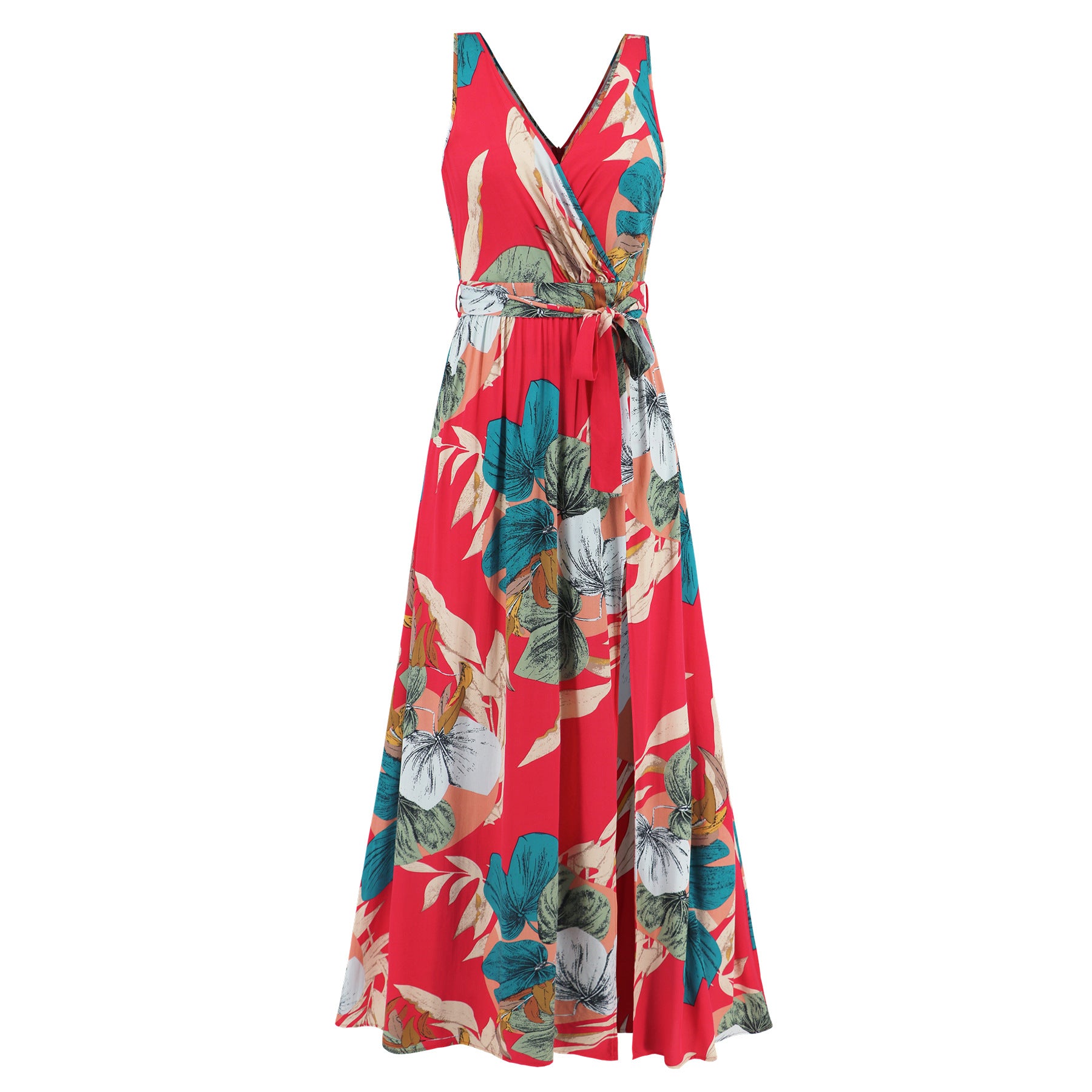 Sleeveless Deep V Neck Loose Floral Maxi Dress