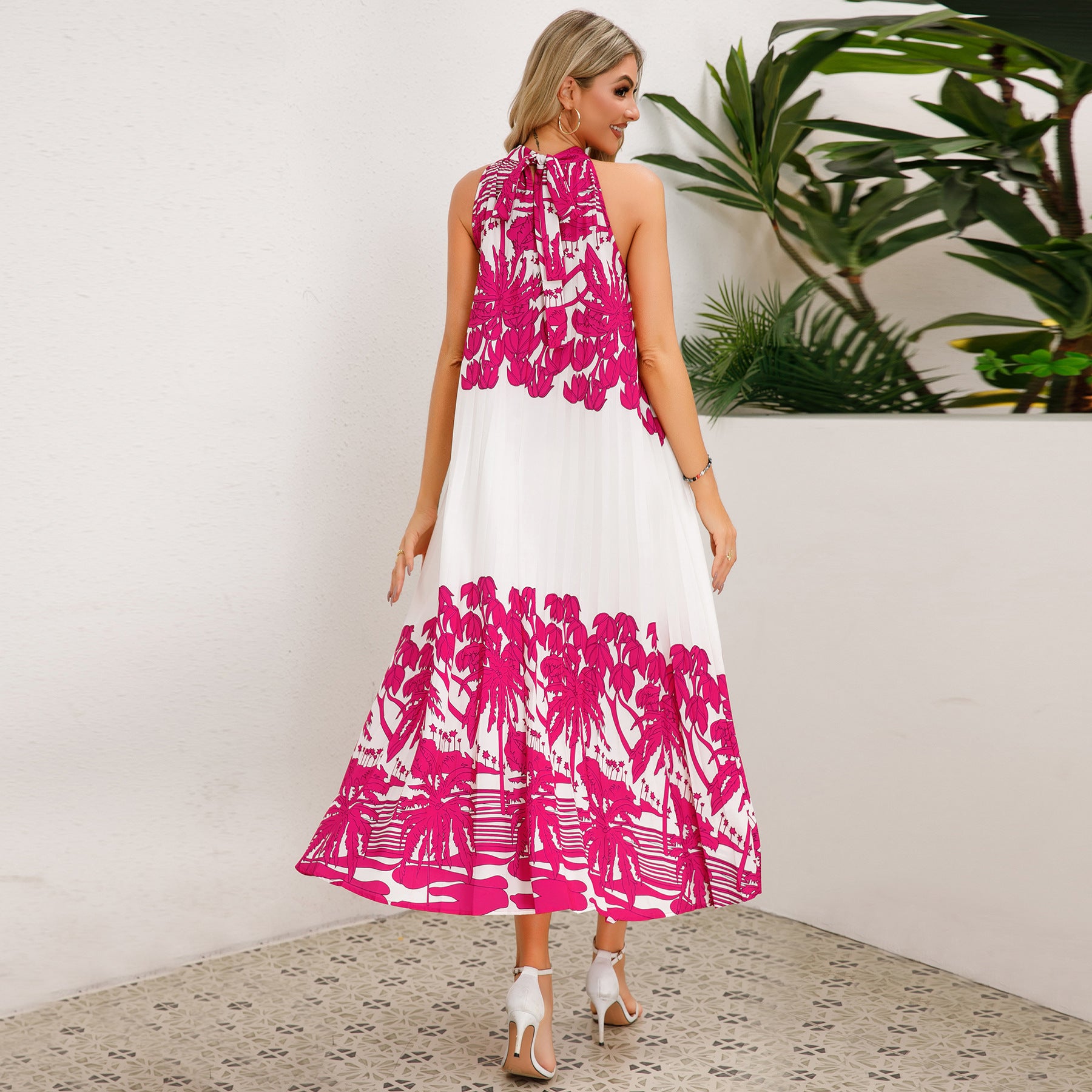 Halter Neck Floral Sleeveless Stylish Maxi Dress