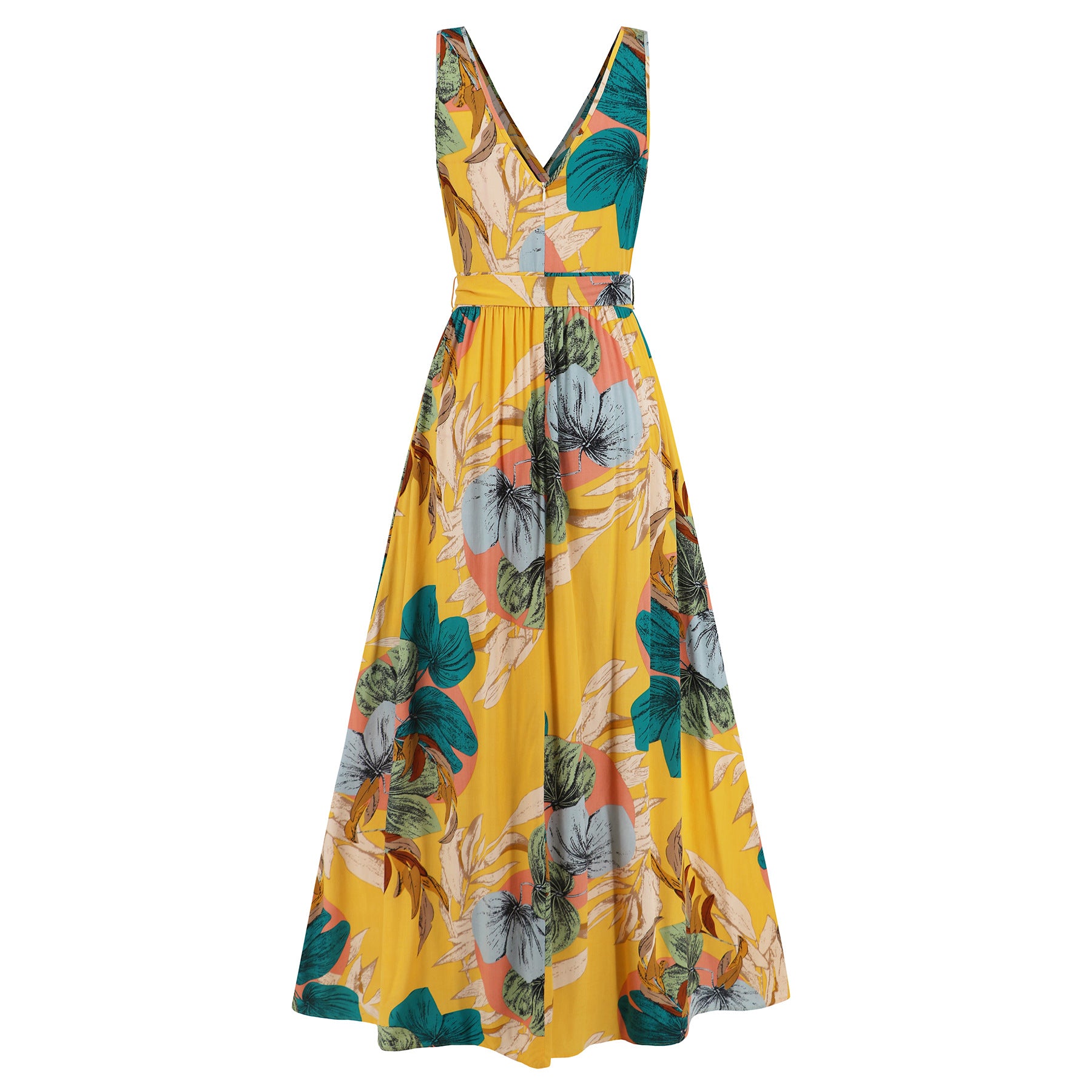 Sleeveless Deep V Neck Loose Floral Maxi Dress