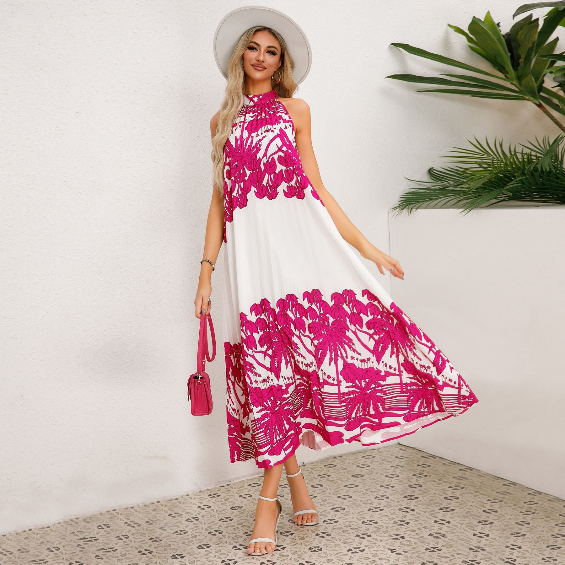 Halter Neck Floral Sleeveless Stylish Maxi Dress