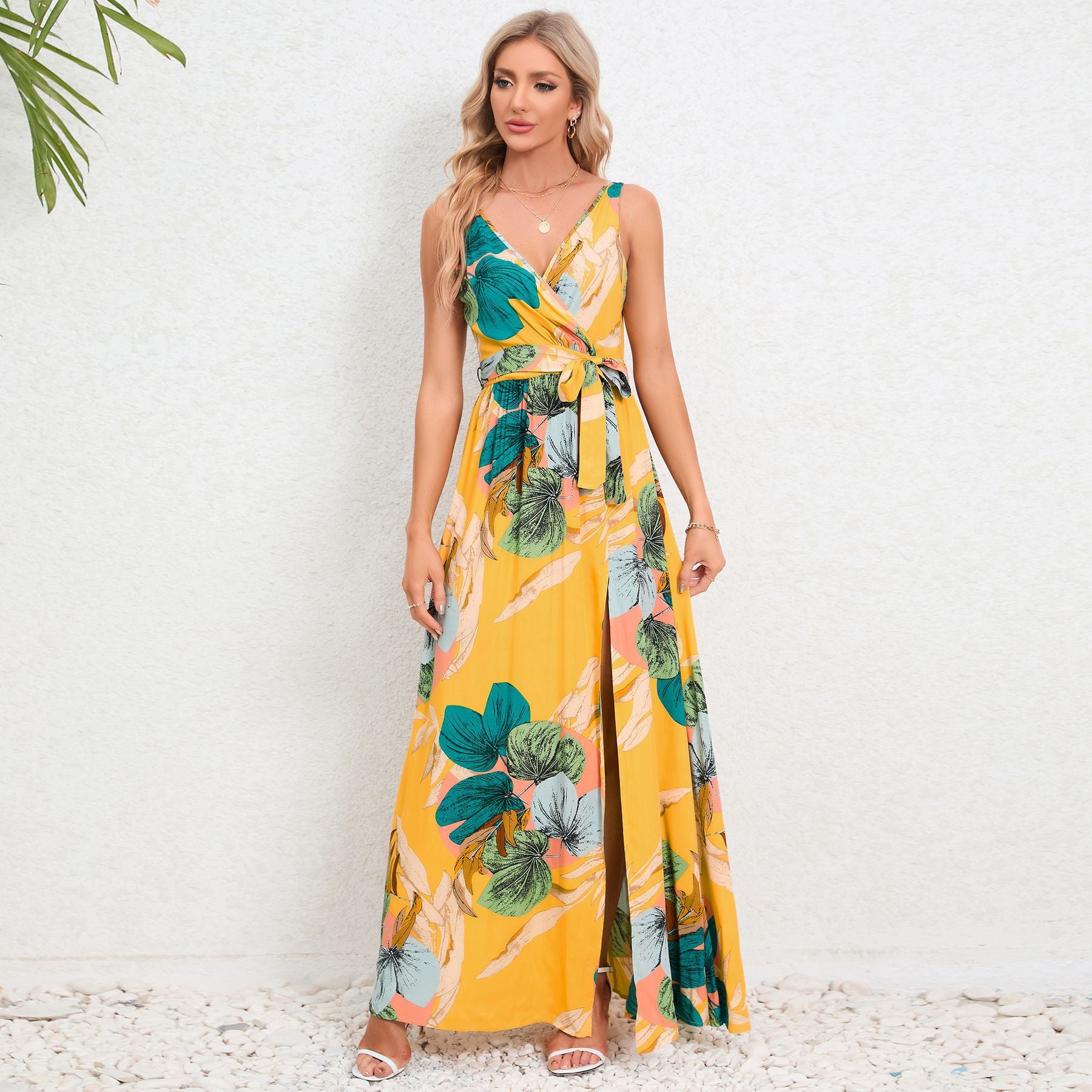 Sleeveless Deep V Neck Loose Floral Maxi Dress