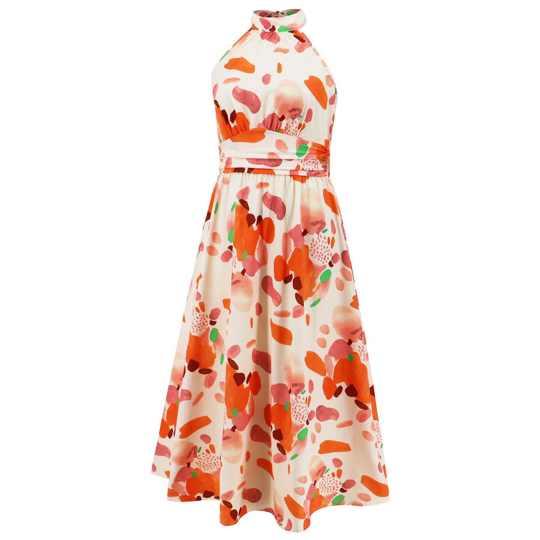 Sleeveless Halter Neck Floral High Waist Maxi Dress