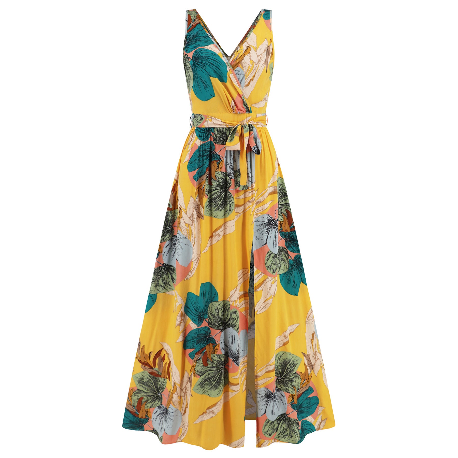 Sleeveless Deep V Neck Loose Floral Maxi Dress