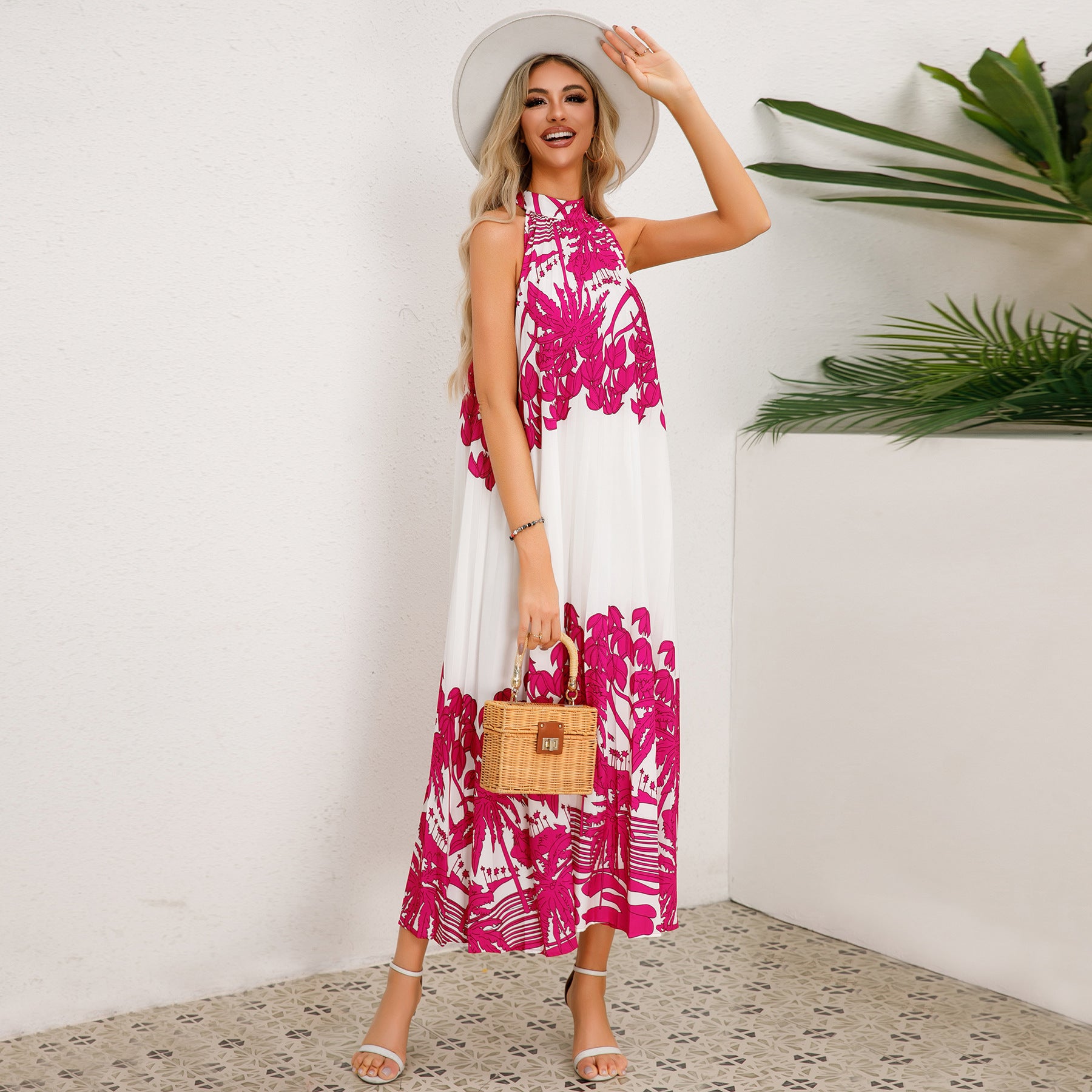 Halter Neck Floral Sleeveless Stylish Maxi Dress