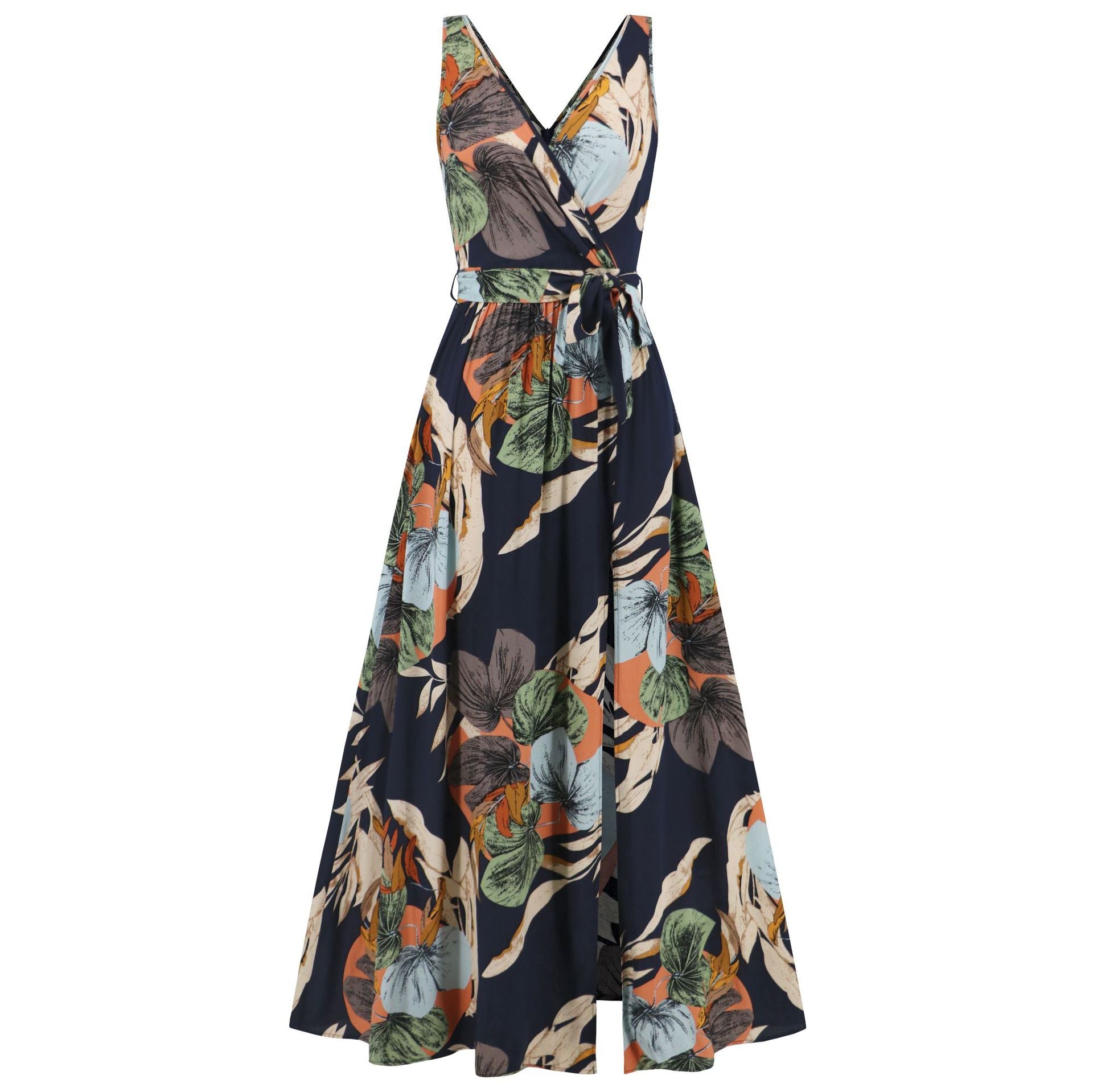 Sleeveless Deep V Neck Loose Floral Maxi Dress