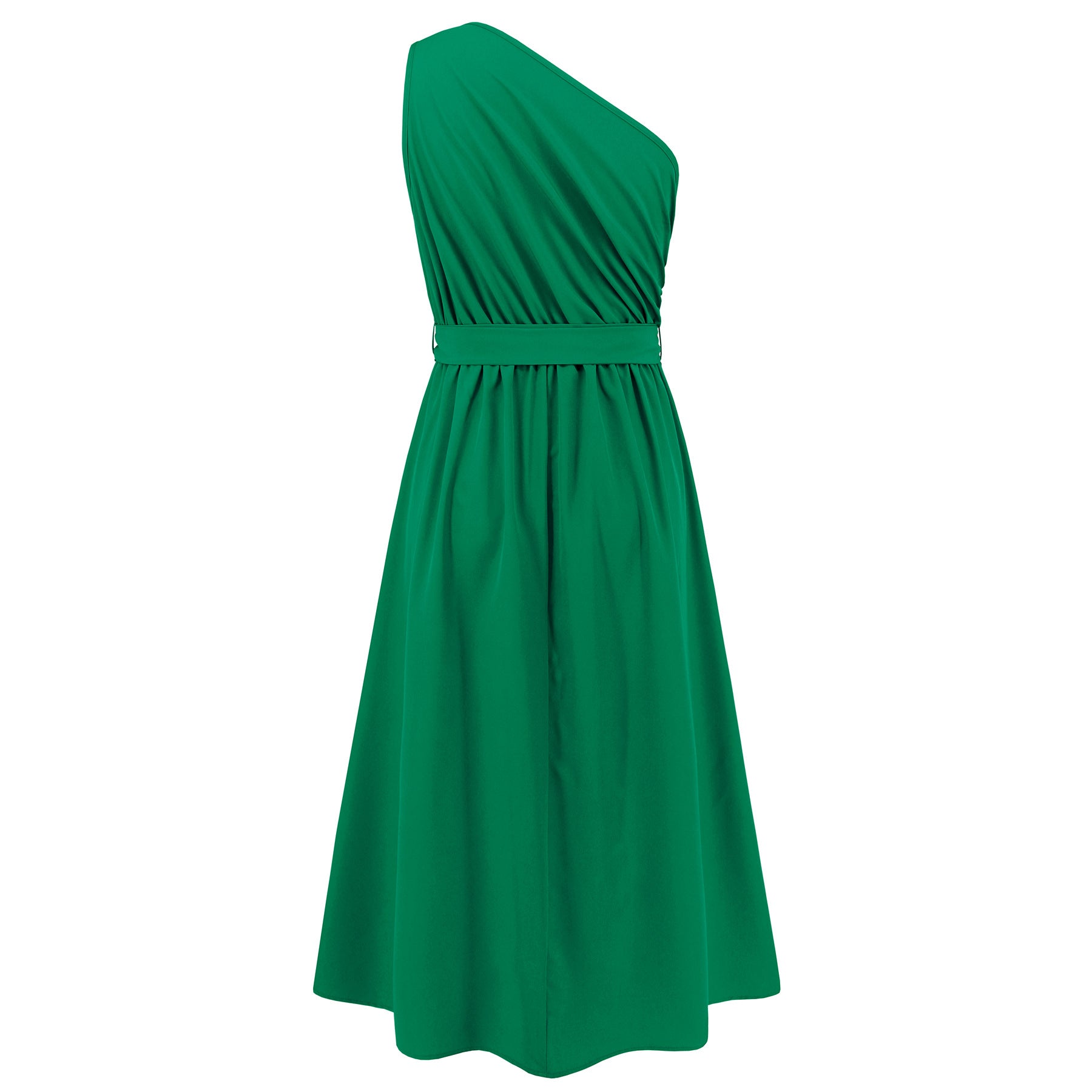 Casual Solid Color One Shoulder Belted Maxi Dress