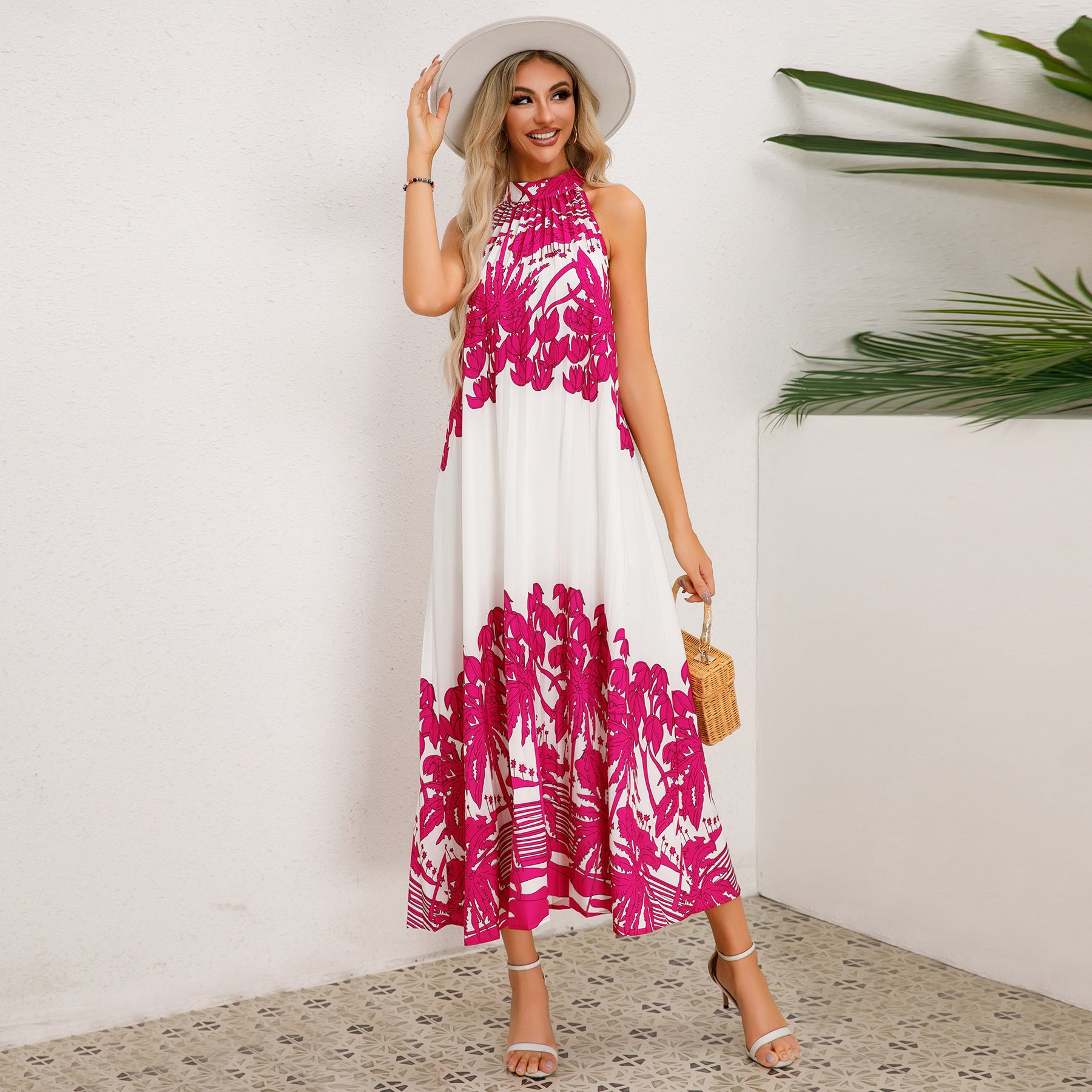 Halter Neck Floral Sleeveless Stylish Maxi Dress