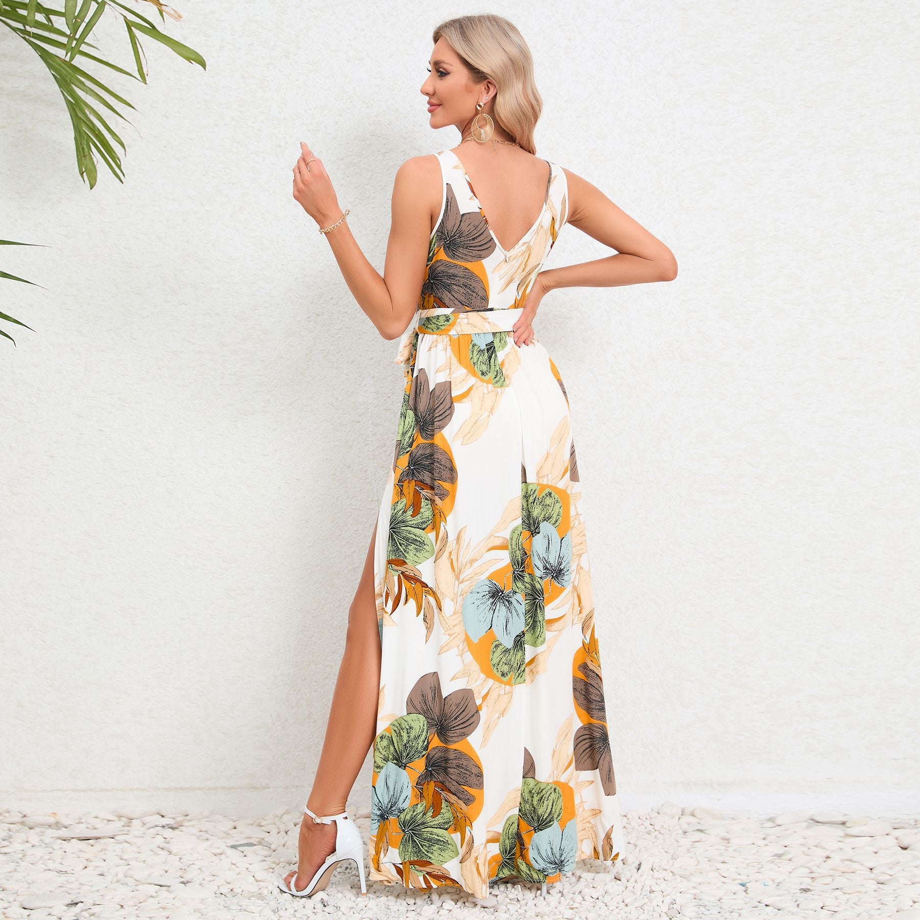 Sleeveless Deep V Neck Loose Floral Maxi Dress