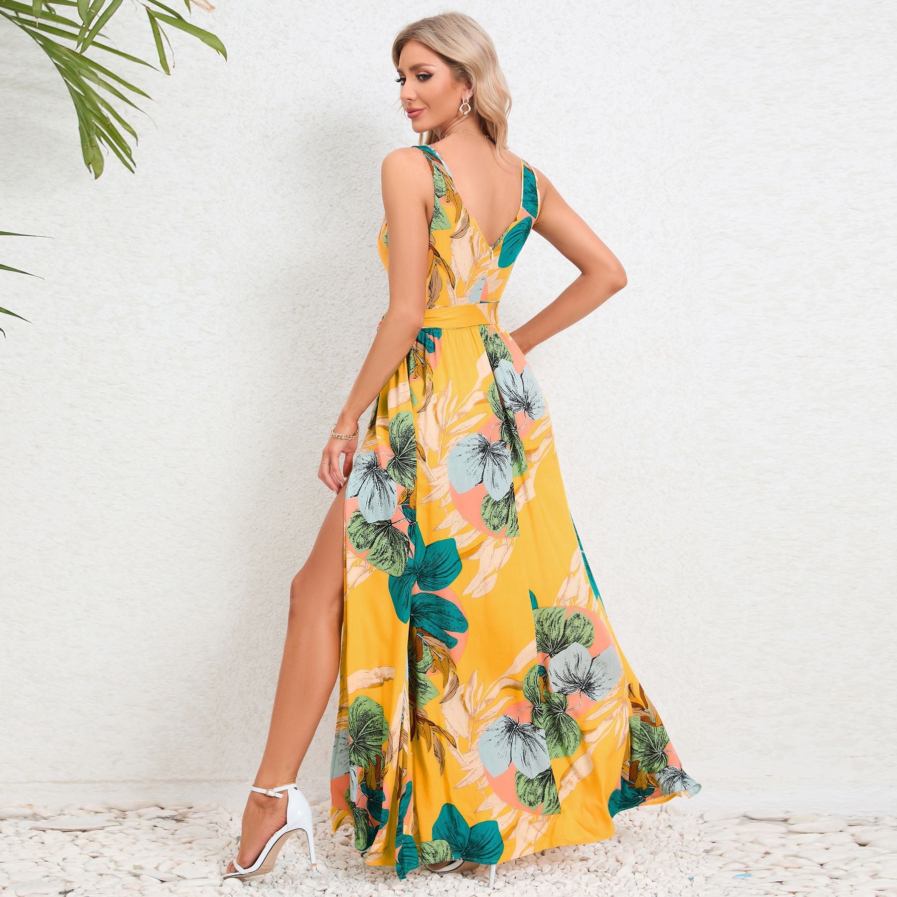 Sleeveless Deep V Neck Loose Floral Maxi Dress