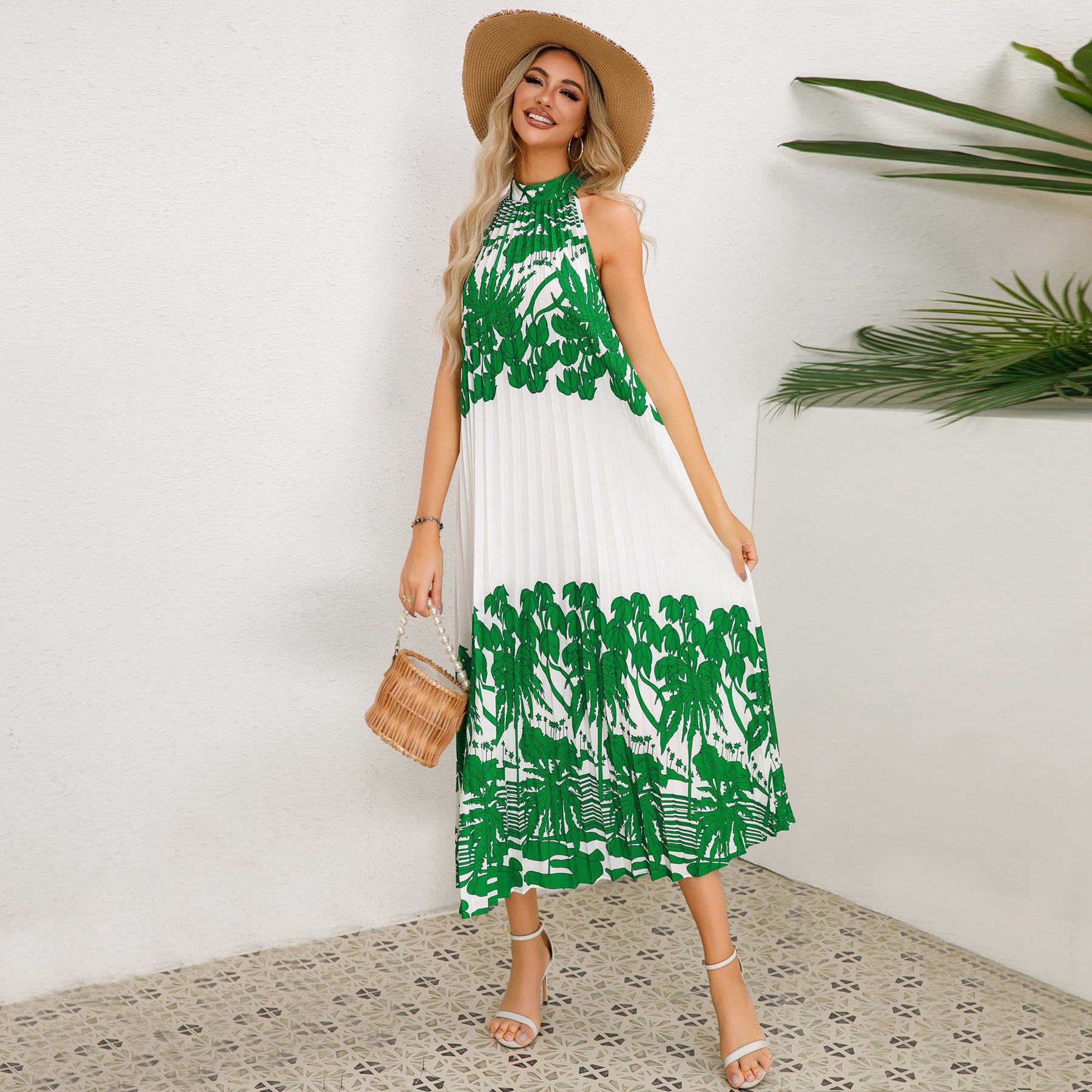 Halter Neck Floral Sleeveless Stylish Maxi Dress