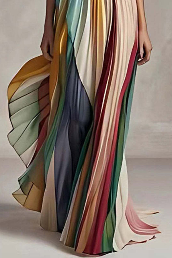 Sexy Off-shoulder Tube Top Waist Color Maxi Dress