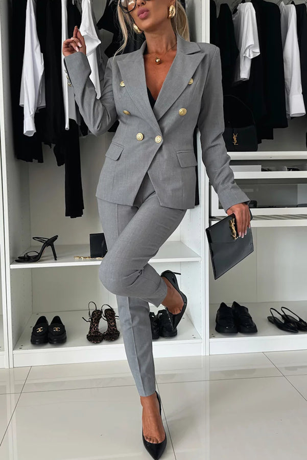 Feeling of Confidence Metal Button Long Sleeve Lapel Blazer