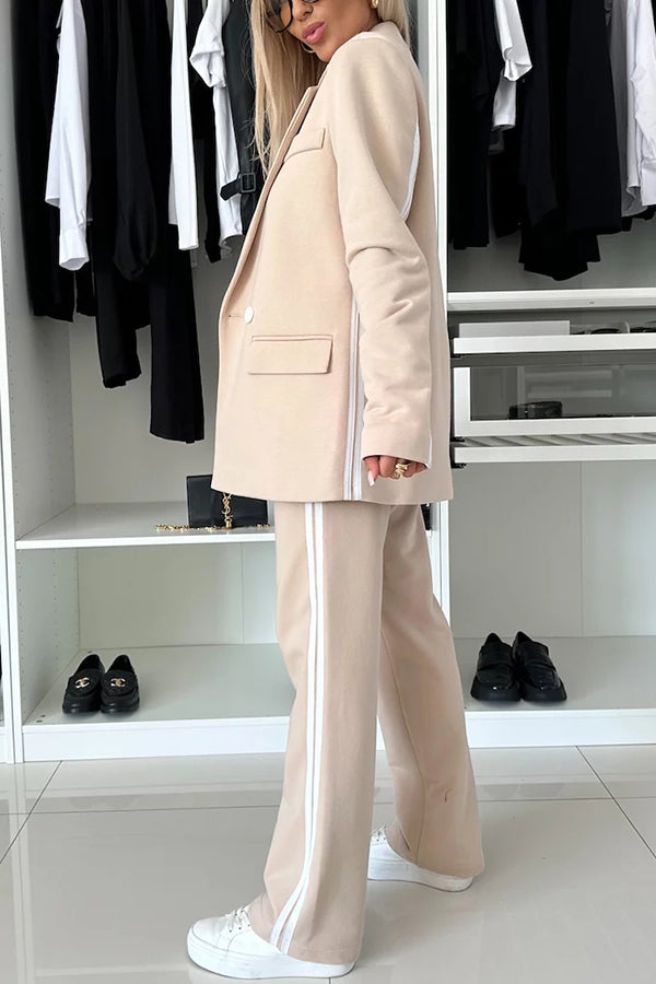 Modern Style Sporty Stripe Patchwork Lapel Relaxed Blazer