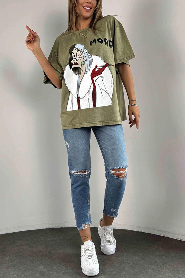 Halloween Anime Print Loose Relaxed Round Neck Short-sleeved T-shirt