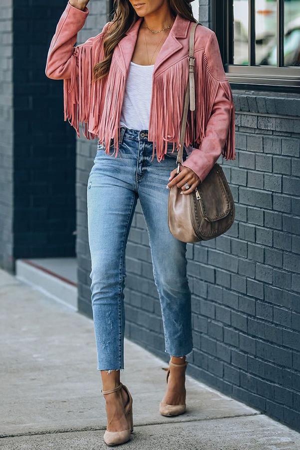 All Night Cropped Fringe Faux Suede Jacket