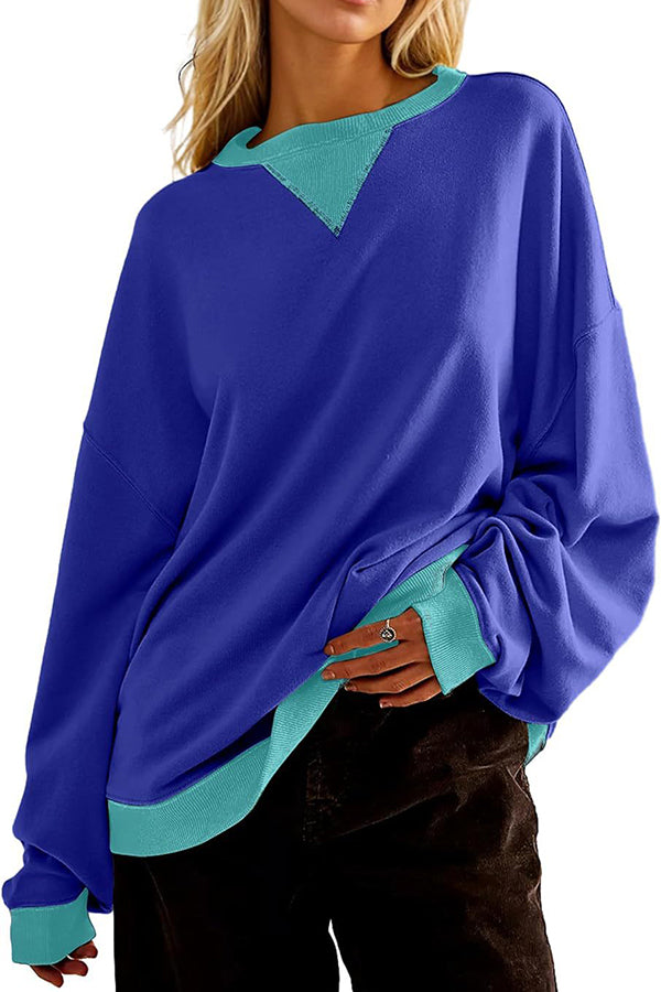 Stylishable Contrasting Color Loose Long-sleeved Relaxed Sweatshirt