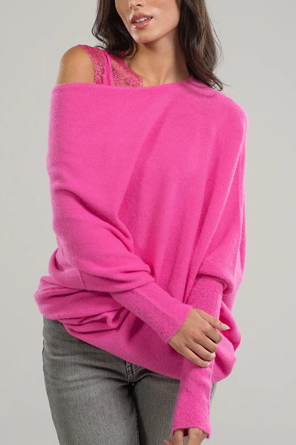 Solid Color Round Neck Long Sleeve Loose Knitted Sweater