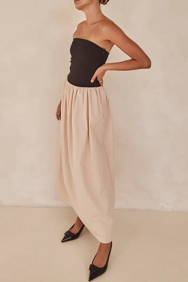 Better Understand Patchwork Contrast Bandeau Stretch Midi Dress