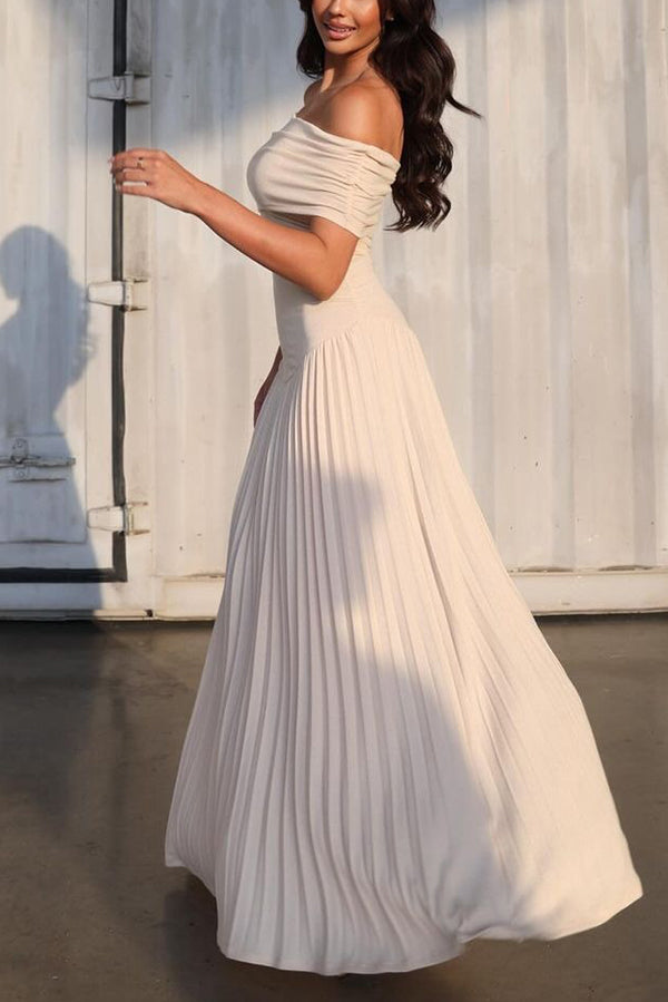 Sexy Off-shoulder Slim Fit Pleated Maxi Dress