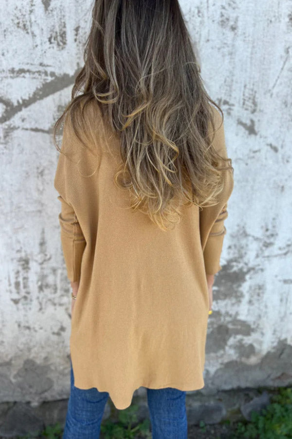 Plain V-neck Loose Long-sleeved Wovented T-shirt