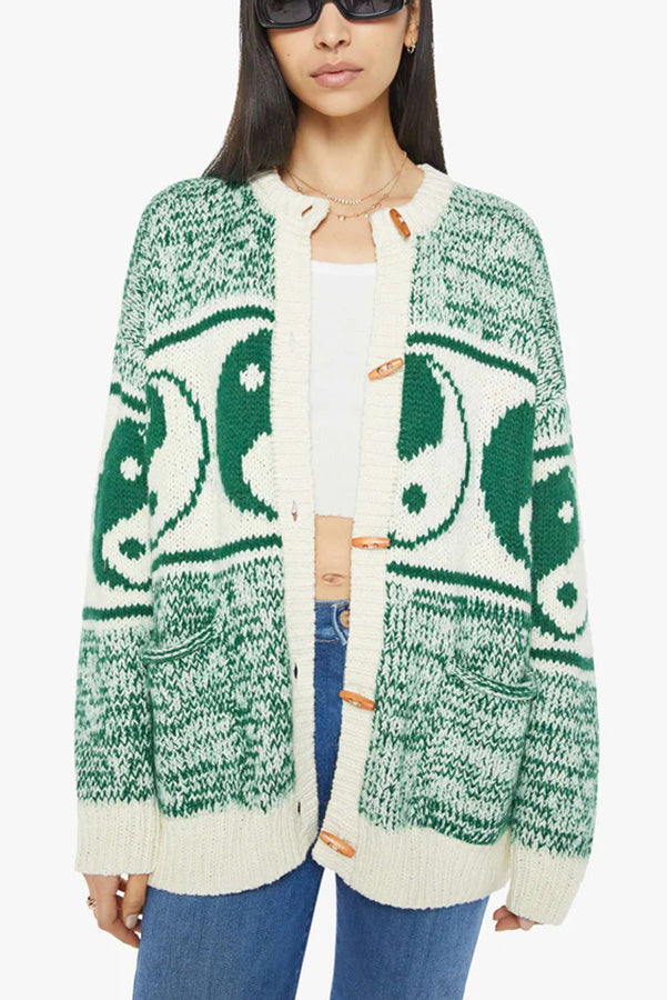 Opposites Attract Soft-knit Yin-yangs Print Crewneck Oversized Cardigan