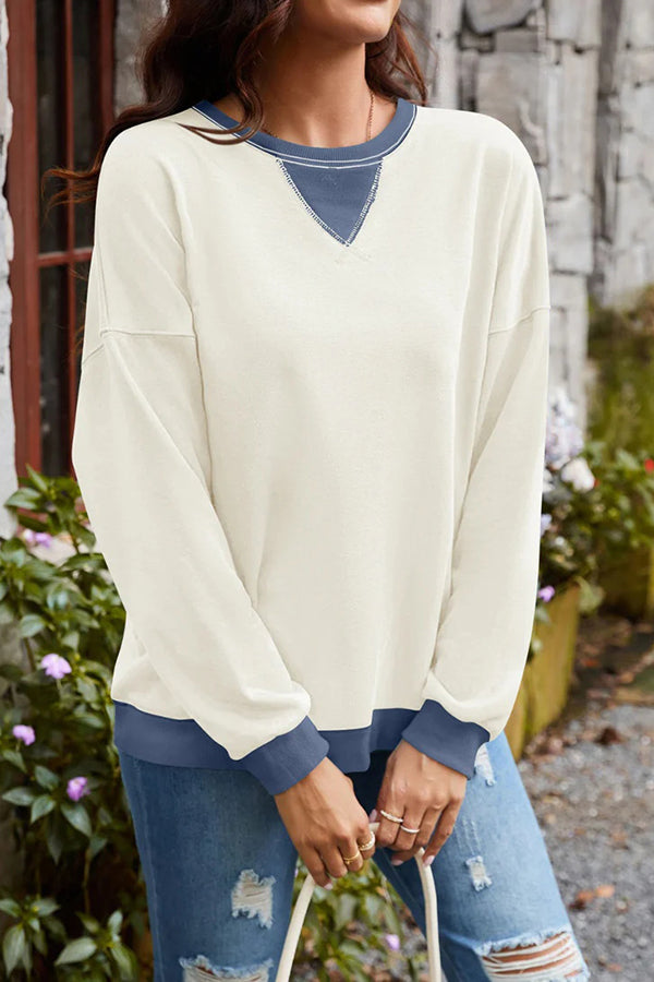 Stylishable Contrasting Color Loose Long-sleeved Relaxed Sweatshirt