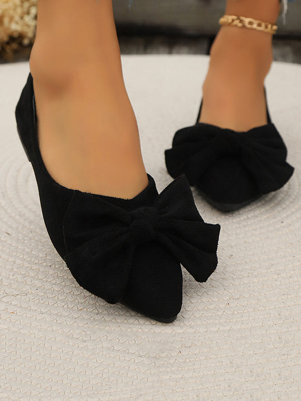 Bowknot Pleated Pointed-Toe Shallow Cut Split-Joint Flat Shoes