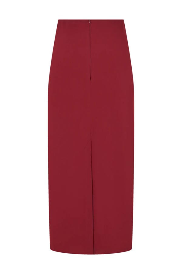 Calvi Ruched Neck Wrap Tie-up Blouse and High-waisted Slit Pencil Maxi Skirt Set