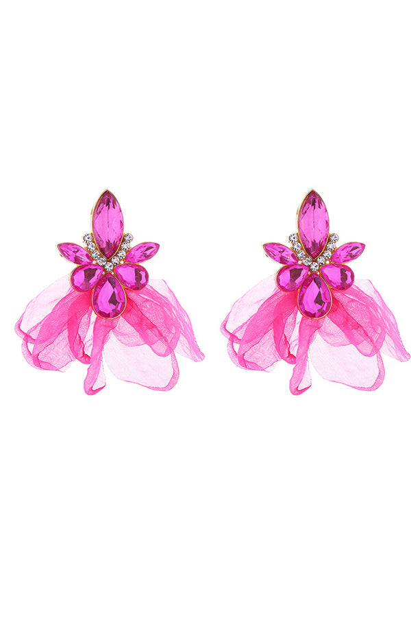 Fashionable Fabric Flower Super Sparkling Color Diamond Earrings