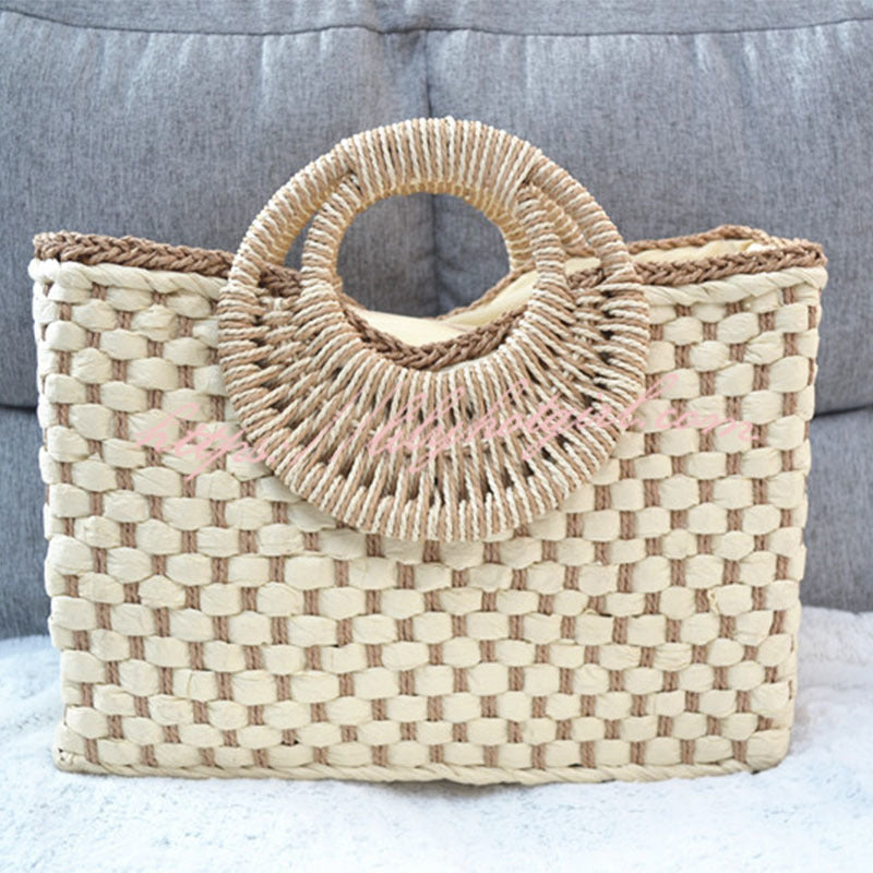 Vintage Square Handwoven Beach Straw Bag