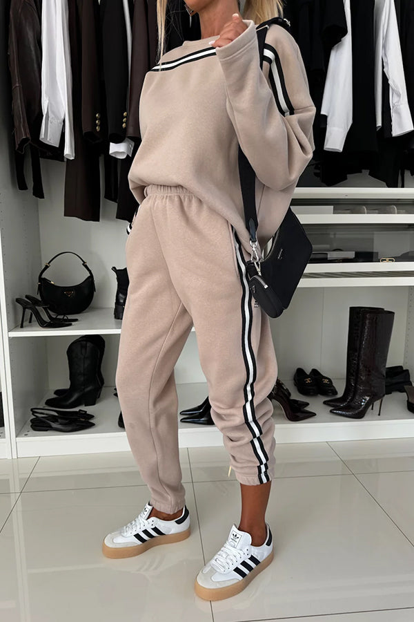 New Trail Striped Sweatshirt and Elastic Waist Pocket Sporty Pants Set