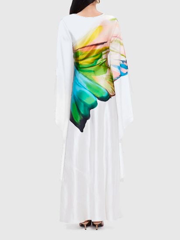 Long Sleeves Loose Floral Printed Round-Neck Maxi Dresses