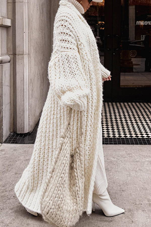 Embrace The Cold Solid Color Long Sleeve Knitted Loose Maxi Cardigan