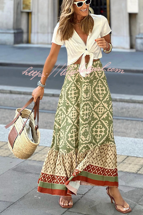 You Had Me At Aloha Printed Tiered Midi Skirt