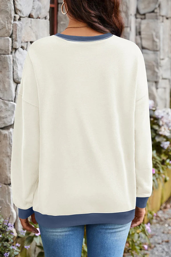 Stylishable Contrasting Color Loose Long-sleeved Relaxed Sweatshirt