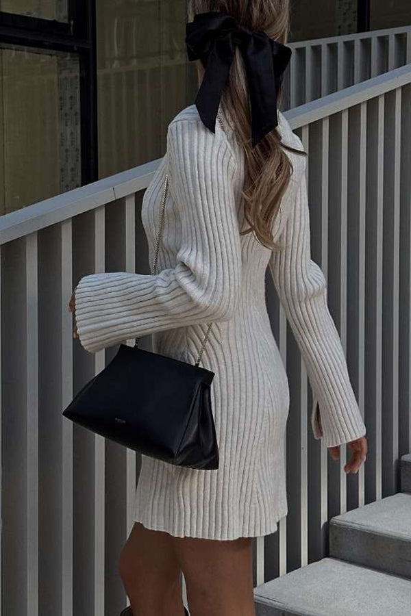 Beautiful Basic Ribbed Knit Long Slit Sleeve Flare Stretch Dress