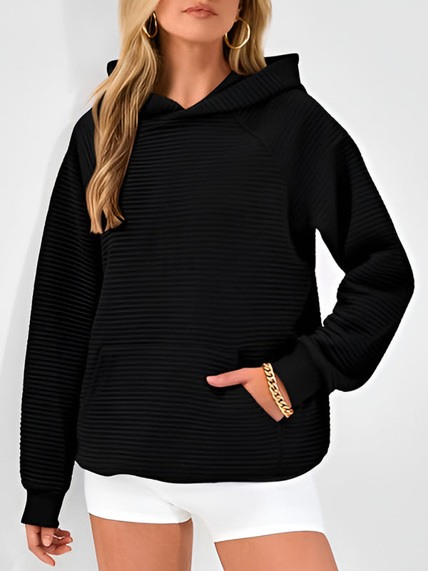 Hooded Long Sleeves Pockets Solid Color Split-Joint Hoodies Tops