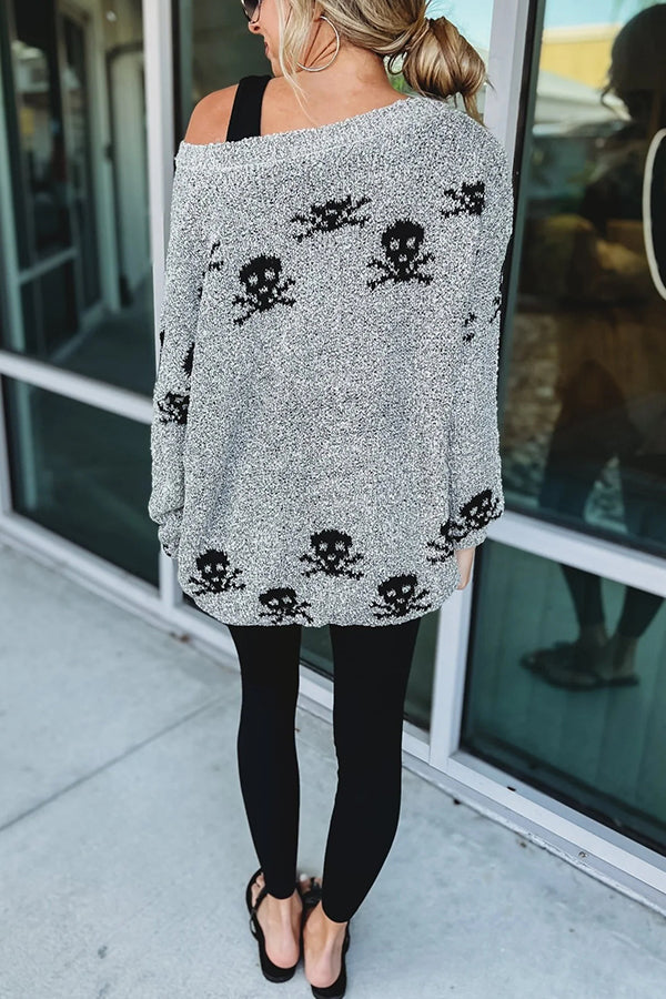 Toxic Ways Knit Skull Pattern Relaxed Sweater