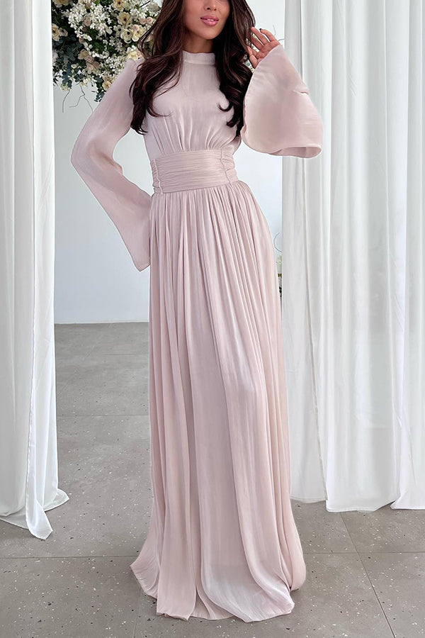 Stylish and Elegant Waist-tie Back Pleated Maxi Dress