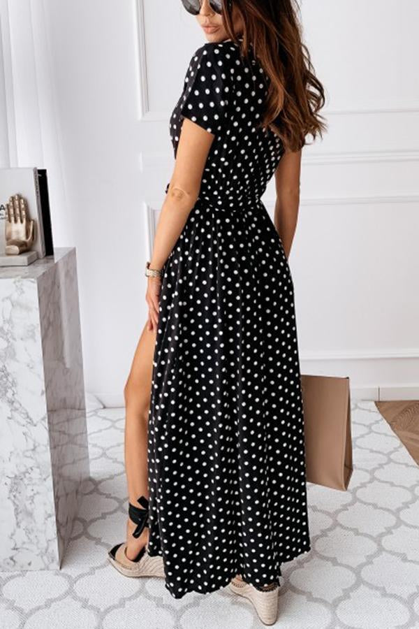 Free Falling Polka Dot Wrap Maxi Dress