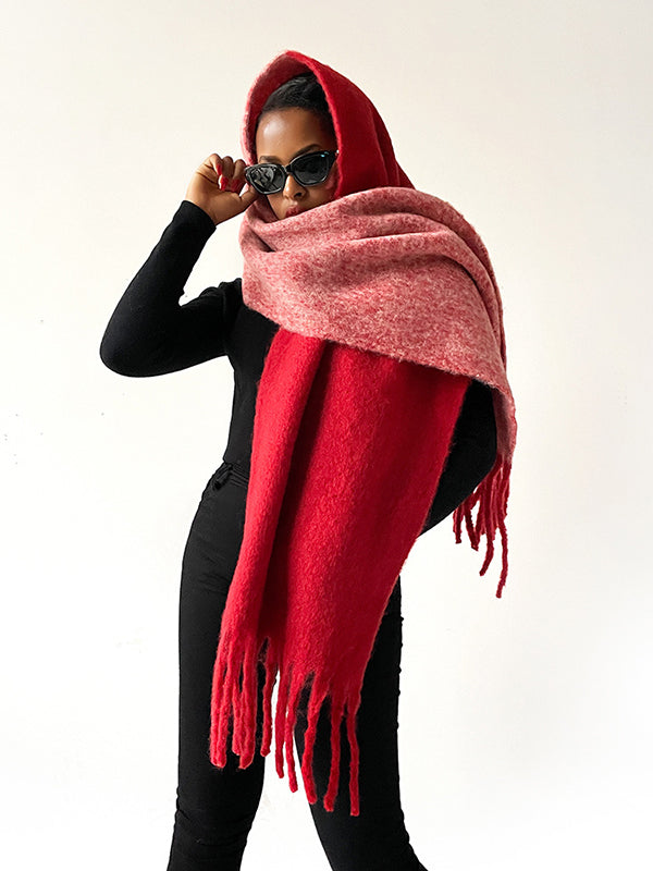 Contrast Color Tasseled Shawl&Scarf