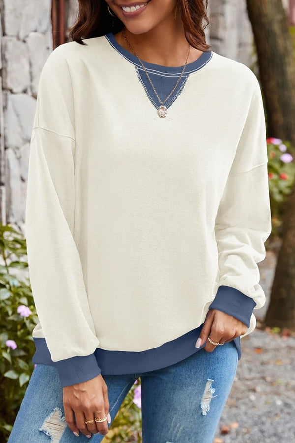 Stylishable Contrasting Color Loose Long-sleeved Relaxed Sweatshirt