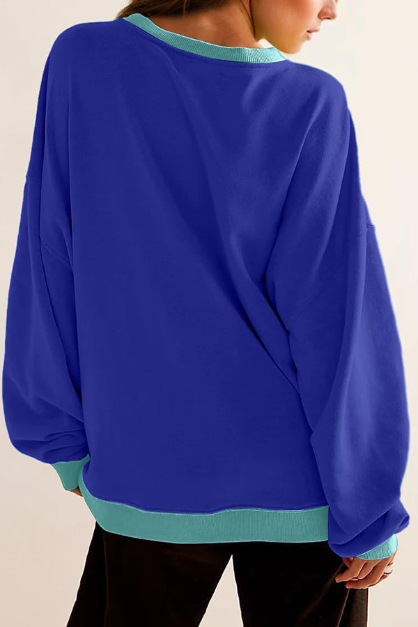 Stylishable Contrasting Color Loose Long-sleeved Relaxed Sweatshirt