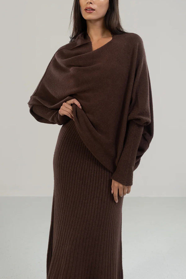 Solid Color Round Neck Long Sleeve Loose Knitted Sweater