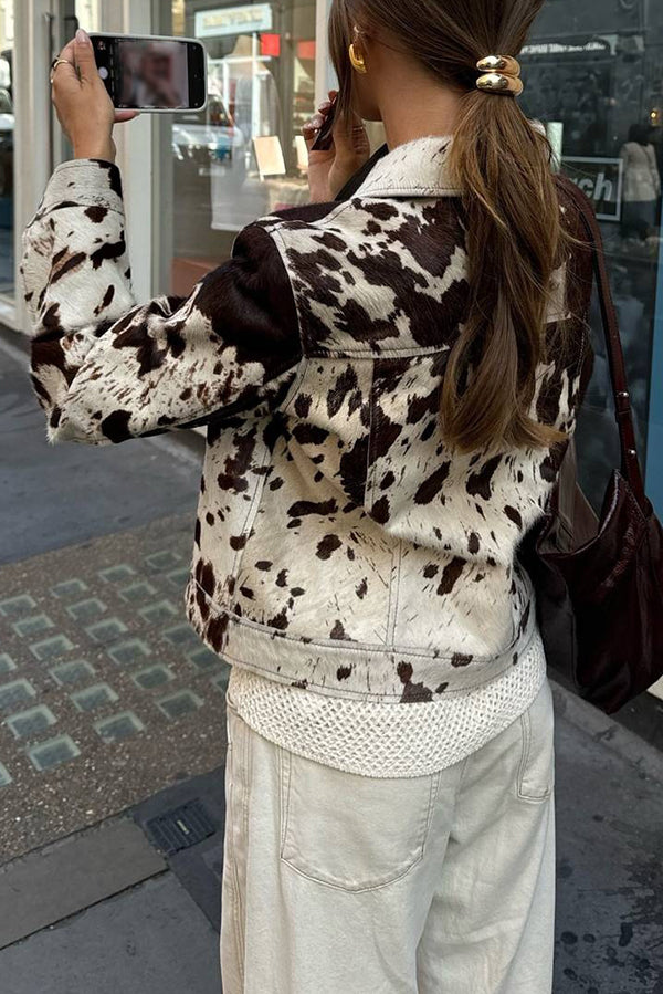 Fashionable Irregular Cow Pattern Lapel Short Jacket