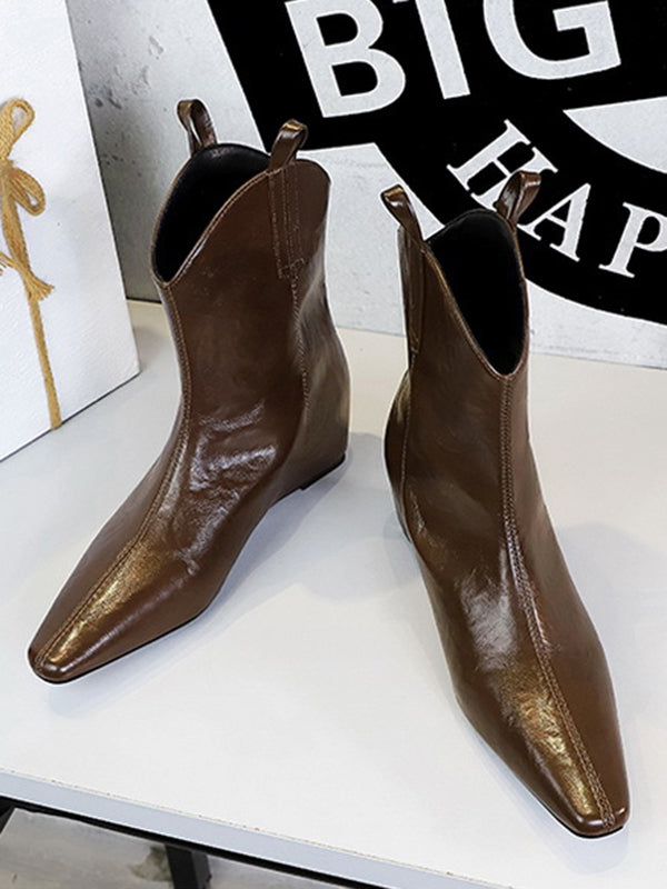 Pointed-Toe Solid Color Split-Joint Boots Shoes