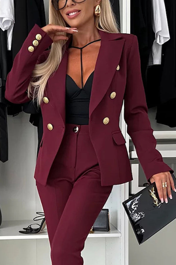 Feeling of Confidence Metal Button Long Sleeve Lapel Blazer